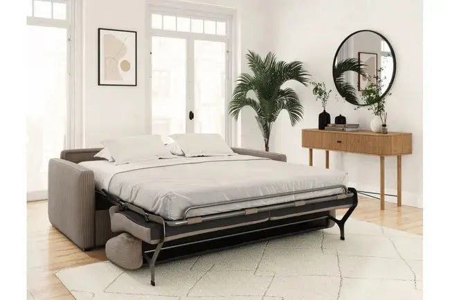 Loungitude - Canapé convertible express 3 places AGATHE en velours côtelé - Matelas 13cm - Taupe - 140x190cm JARDINS LOISIRS