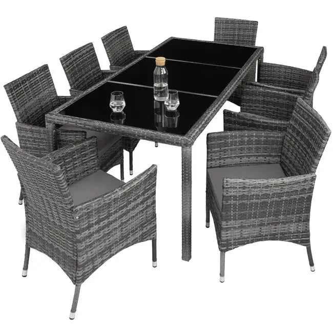 Salon de jardin en résine tressée et acier 8 places avec housse de protection résistant aux UVs TECTAKE JARDINS LOISIRS