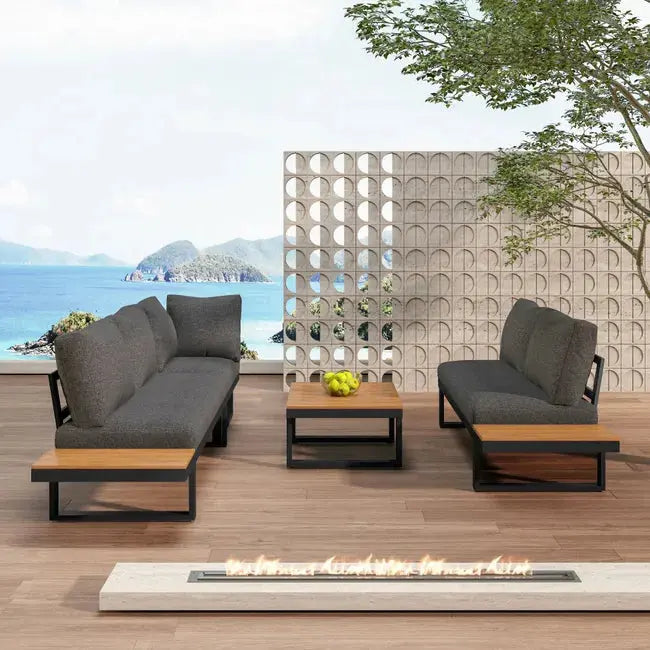 Salon de jardin modulable en fer galvanisé : 1 canapé 2 places + 1 canapé relevable 2 places + 1 table basse - Gris JARDINS LOISIRS