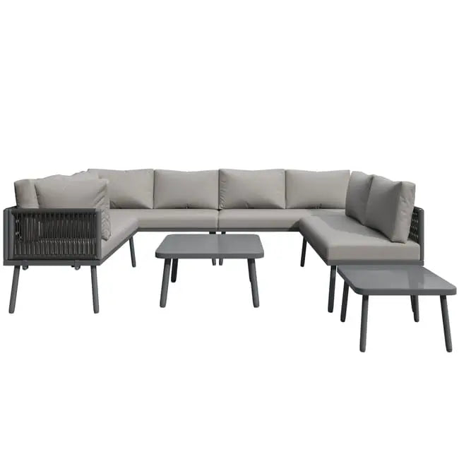 Salon de jardin modulable en fer galvanisé : 4 canapés 2 places + 2 tables basses - Gris JARDINS LOISIRS