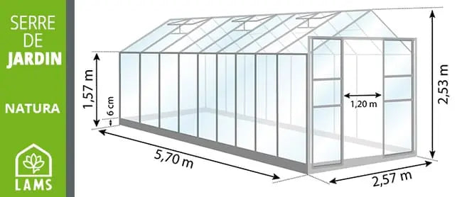 Serre fixe en verre trempé Laurus uranus, 14.5 m² LAMS JARDINS LOISIRS