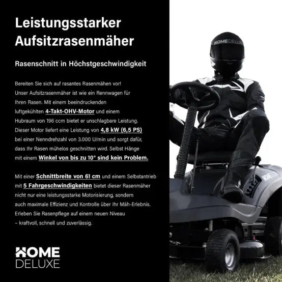 Tondeuse à gazon autoportée HOME DELUXE Reaper - moteur 4,5 kW (6,5 CV) - panier de 150 litres JARDINS LOISIRS