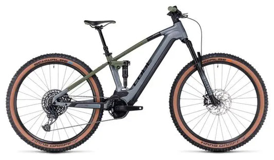 VTT Électrique Tout-Suspendu Cube Stereo Hybrid 120 TM 750 Sram GX Eagle 12V 750 Wh 29'' Gris Flash Vert Olive JARDINS LOISIRS