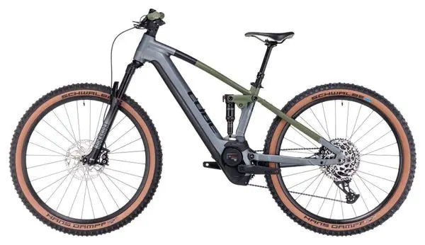 VTT Électrique Tout-Suspendu Cube Stereo Hybrid 120 TM 750 Sram GX Eagle 12V 750 Wh 29'' Gris Flash Vert Olive JARDINS LOISIRS