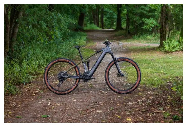 VTT Électrique Tout-Suspendu Cube Stereo Hybrid 120 TM 750 Sram GX Eagle 12V 750 Wh 29'' Gris Flash Vert Olive JARDINS LOISIRS