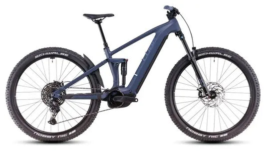 VTT Électrique Tout-Suspendu Cube Stereo Hybrid One44 Pro 800 Shimano Cues 11V 800 Wh 29'' Bleu Gris Ink 2025 JARDINS LOISIRS