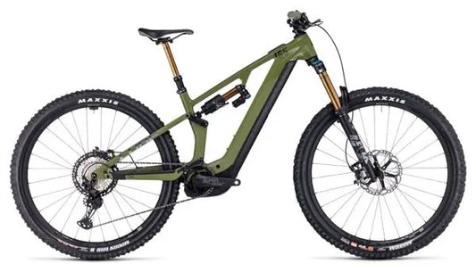 VTT Électrique Tout-Suspendu Cube Stereo Hybrid One55 C:68X TM 750 Shimano Deore XT 12V 750 Wh 29'' Vert Olive 2024 JARDINS LOISIRS