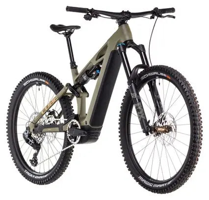 VTT Électrique Tout-Suspendu Cube Stereo Hybrid One77 HPC TM 800 Sram GX Eagle AXS 12V 800 Wh 29''/27.5'' Vert Dusty Olive 2025 JARDINS LOISIRS