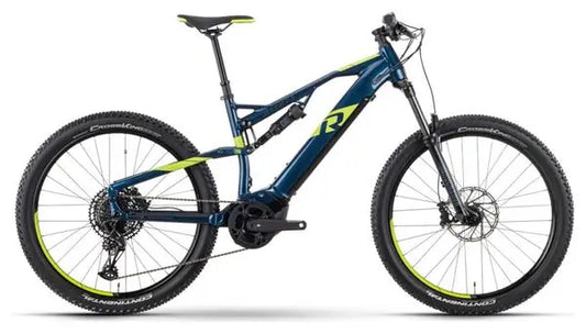 VTT Electrique Tout-Suspendu Raymon FullRay 130E 6.0 Sram SX 12V 630Wh 27.5'' Bleu Vert JARDINS LOISIRS