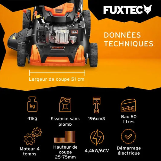 Tondeuse thermique autotractée démarrage électrique vitesse réglable 196cm3 51cm JARDINS LOISIRS