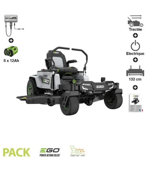 PACK tondeuse à rayon braquage zero 6 batteries 12Ah 56v chargeur mural coupe 132 cm Ego ZT5201E-L JARDINS LOISIRS