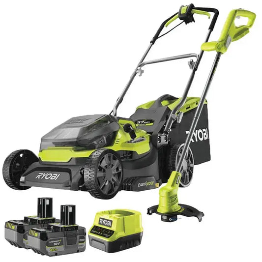 Pack Jardin RYOBI : Tondeuse hybride 18V RY18LMH37A + Coupe-bordure à batterie OLT1825M 18V + 2 batt 18V ONE+ 4,0Ah JARDINS LOISIRS