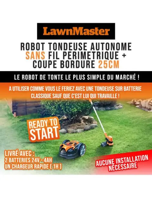 KIT ROBOT TONDEUSE AUTONOME SANS FIL PÉRIMÉTRIQUE + COUPE BORDURES 24V JARDINS LOISIRS