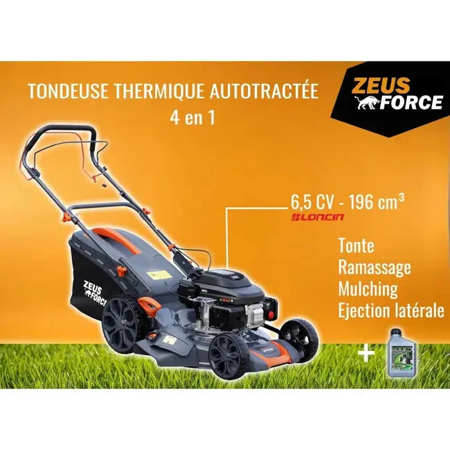 Tondeuse thermique 196 cm³ autotractée 56 cm - ZEUS FORCE JARDINS LOISIRS