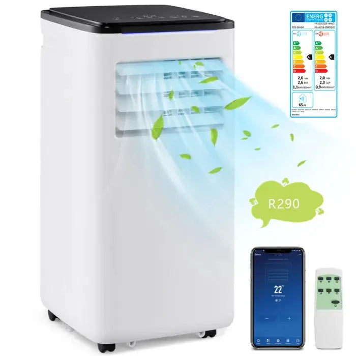 COSTWAY 5 en 1 R290 Climatiseur Mobile 9000 BTU, Refroidissement Chauffage, Déshumidificateur, Contrôle via APP WiFi, Minuterie 24h JARDINS LOISIRS