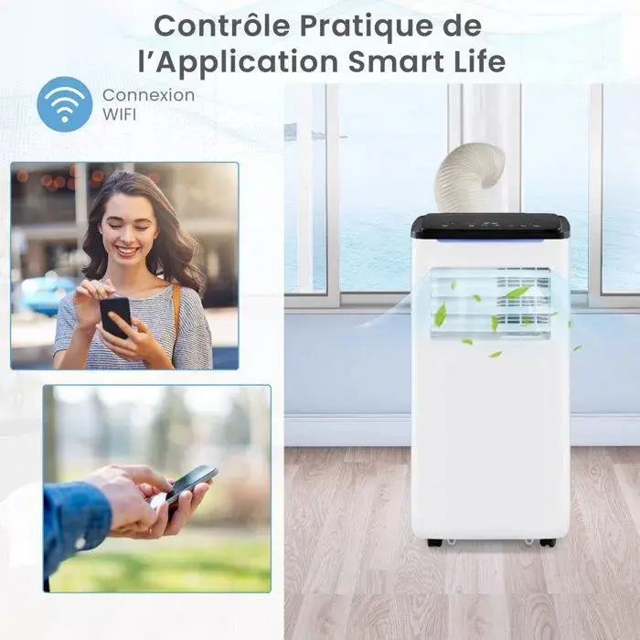 COSTWAY 5 en 1 R290 Climatiseur Mobile 9000 BTU, Refroidissement Chauffage, Déshumidificateur, Contrôle via APP WiFi, Minuterie 24h JARDINS LOISIRS