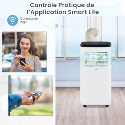 COSTWAY 5 en 1 R290 Climatiseur Mobile 9000 BTU, Refroidissement Chauffage, Déshumidificateur, Contrôle via APP WiFi, Minuterie 24h JARDINS LOISIRS
