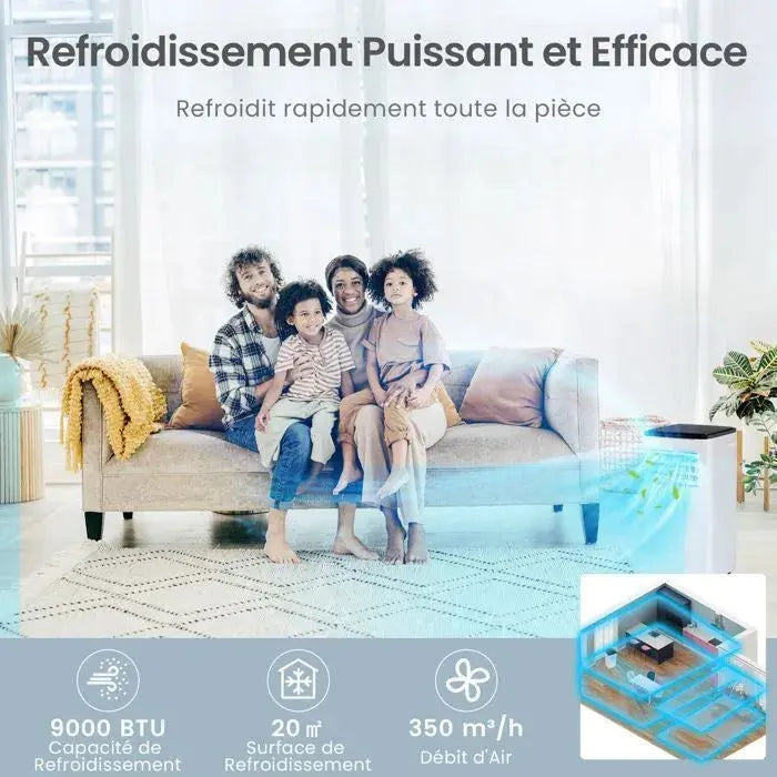 COSTWAY 5 en 1 R290 Climatiseur Mobile 9000 BTU, Refroidissement Chauffage, Déshumidificateur, Contrôle via APP WiFi, Minuterie 24h JARDINS LOISIRS