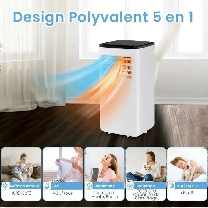 COSTWAY 5 en 1 R290 Climatiseur Mobile 9000 BTU, Refroidissement Chauffage, Déshumidificateur, Contrôle via APP WiFi, Minuterie 24h JARDINS LOISIRS