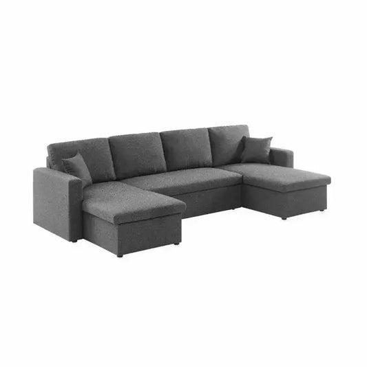 Canapé panoramique convertible en tissu gris foncé. 4 places. coffre rangement. lit modulable URBAN JARDINS LOISIRS
