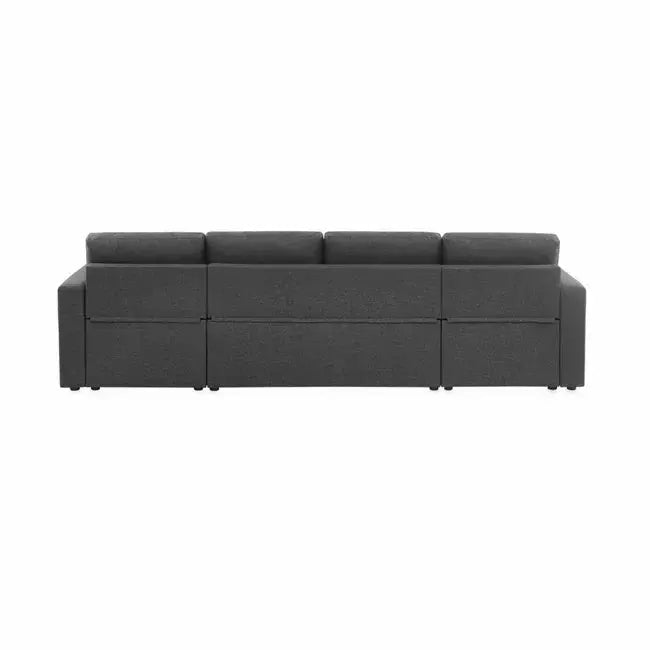 Canapé panoramique convertible en tissu gris foncé. 4 places. coffre rangement. lit modulable URBAN JARDINS LOISIRS