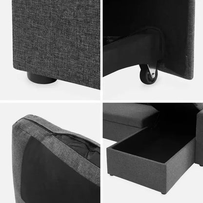Canapé panoramique convertible en tissu gris foncé. 4 places. coffre rangement. lit modulable URBAN JARDINS LOISIRS