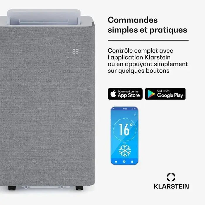 Klarstein AireLux Climatiseur mobile Smart 14000 BTU 390 m³/h Ventilateur déshumidificateur Contrôle par app jusqu'à 30 m² Gris JARDINS LOISIRS