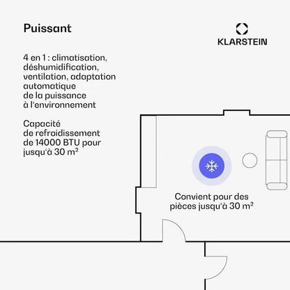 Klarstein AireLux Climatiseur mobile Smart 14000 BTU 390 m³/h Ventilateur déshumidificateur Contrôle par app jusqu'à 30 m² Gris JARDINS LOISIRS