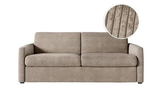 Loungitude - Canapé convertible express 3 places AGATHE en velours côtelé - Matelas 13cm - Taupe - 140x190cm JARDINS LOISIRS