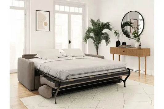 Loungitude - Canapé convertible express 3 places AGATHE en velours côtelé - Matelas 13cm - Taupe - 140x190cm JARDINS LOISIRS