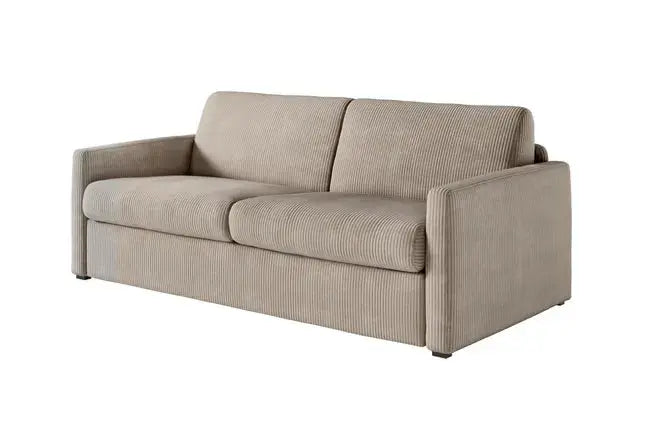 Loungitude - Canapé convertible express 3 places AGATHE en velours côtelé - Matelas 13cm - Taupe - 140x190cm JARDINS LOISIRS