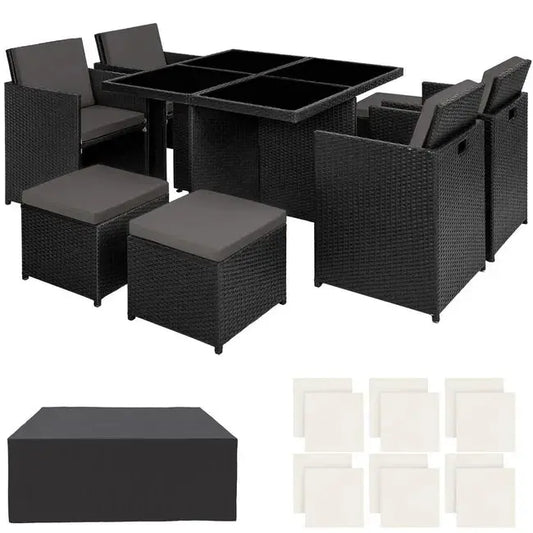Salon de jardin en résine tressée et aluminium 8 places avec 2 sets de housse de protection TECTAKE JARDINS LOISIRS