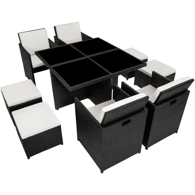 Salon de jardin en résine tressée et aluminium 8 places avec 2 sets de housse de protection TECTAKE JARDINS LOISIRS