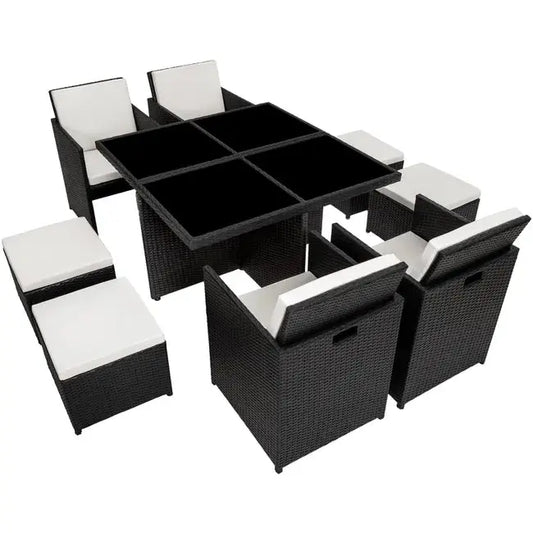 Salon de jardin en résine tressée et aluminium 8 places avec 2 sets de housse de protection TECTAKE JARDINS LOISIRS