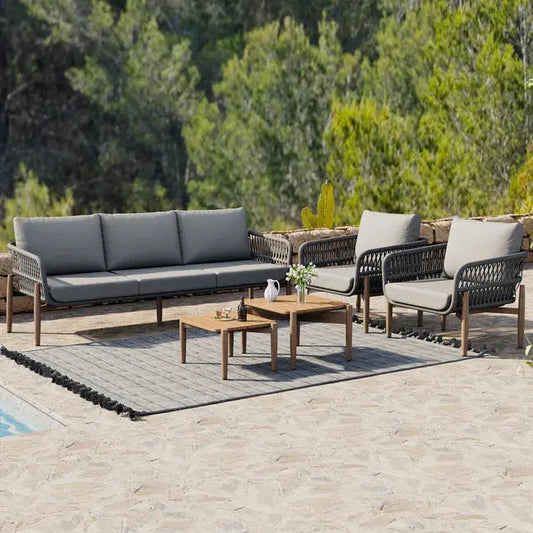 Salon de jardin modulable 5 places en acier galvanisé : 1 canapé 3 places + 2 fauteuils + tables basses gigognes - Gris JARDINS LOISIRS