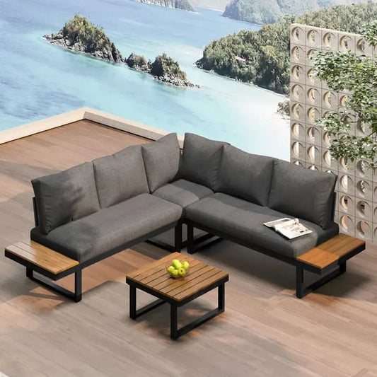 Salon de jardin modulable en fer galvanisé : 1 canapé 2 places + 1 canapé relevable 2 places + 1 table basse - Gris JARDINS LOISIRS