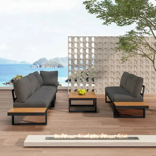 Salon de jardin modulable en fer galvanisé : 1 canapé 2 places + 1 canapé relevable 2 places + 1 table basse - Gris JARDINS LOISIRS