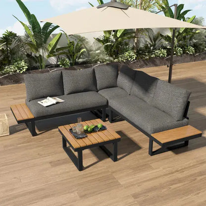 Salon de jardin modulable en fer galvanisé : 1 canapé 2 places + 1 canapé relevable 2 places + 1 table basse - Gris JARDINS LOISIRS