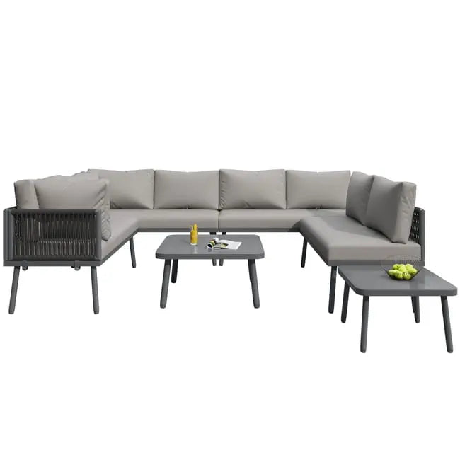 Salon de jardin modulable en fer galvanisé : 4 canapés 2 places + 2 tables basses - Gris JARDINS LOISIRS