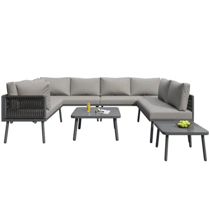 Salon de jardin modulable en fer galvanisé : 4 canapés 2 places + 2 tables basses - Gris JARDINS LOISIRS