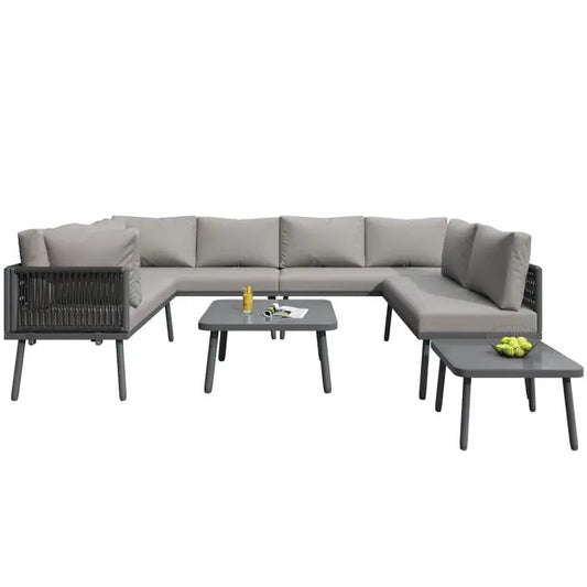 Salon de jardin modulable en fer galvanisé : 4 canapés 2 places + 2 tables basses - Gris JARDINS LOISIRS