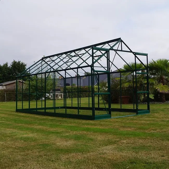 Serre Jade 11,80m² en aluminium laqué vert et verre trempé avec base JARDINS LOISIRS