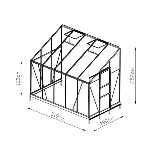 Serre adossée Rubis 6m² en aluminium laqué vert et verre trempé avec base JARDINS LOISIRS