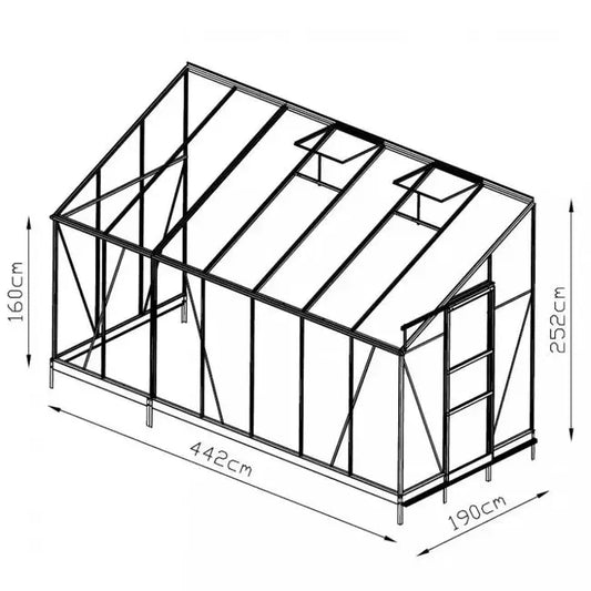 Serre adossée Rubis 8,40m² en aluminium laqué vert et verre trempé avec base JARDINS LOISIRS