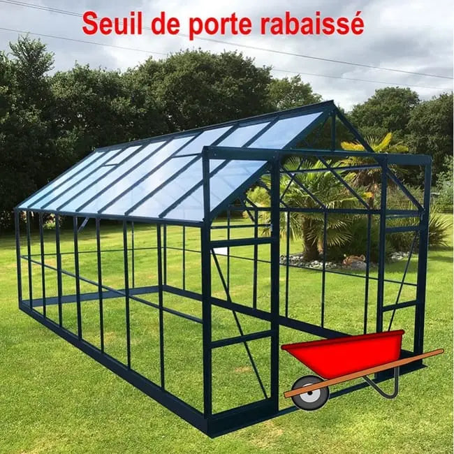 Serre carrée Jade 6.05m² en aluminium laqué vert et verre trempé avec base JARDINS LOISIRS