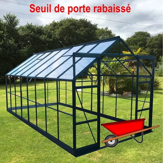 Serre carrée Jade 6.05m² en aluminium laqué vert et verre trempé avec base JARDINS LOISIRS