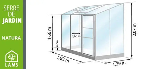 Serre de jardin adossée aluminium et verre trempé LAMS Melissa 5200 gris, 2.5 m² JARDINS LOISIRS