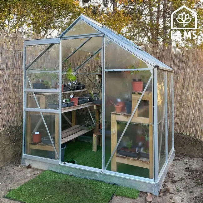 Serre de jardin aluminium et verre trempé LAMS Allium Venus 2500 alu, 2,528 m² JARDINS LOISIRS