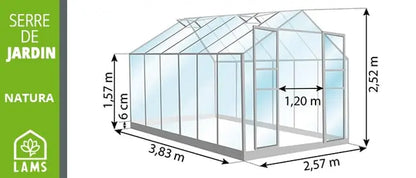 Serre de jardin en verre trempé LAMS laurus uranus, 9.8 m² VERTS LOISIRS