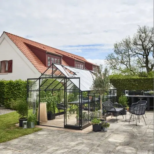 Serre en verre trempé Qube noir 13 m² + embase - Halls JARDINS LOISIRS